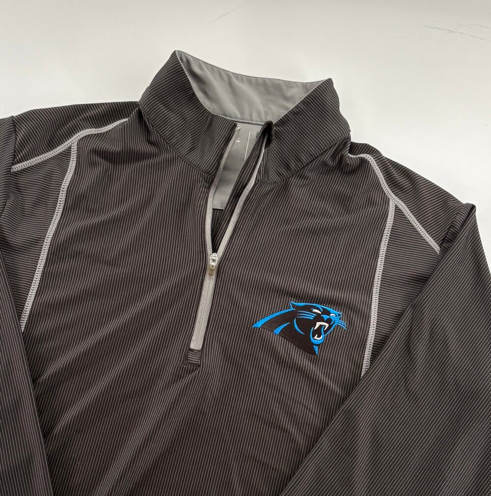 Antigua Carolina Panthers 1/4 Zip Pullover Men's Large Gray Pinstripe